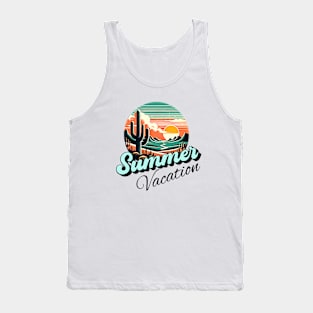 Summer vacation, sunset retro and cactus design for bright colors Tank Top